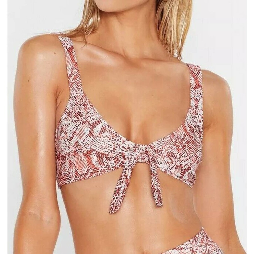 Nasty Gal Size 2 Snake a Difference Knot Bikini Top Scoop Neck Pull On Red